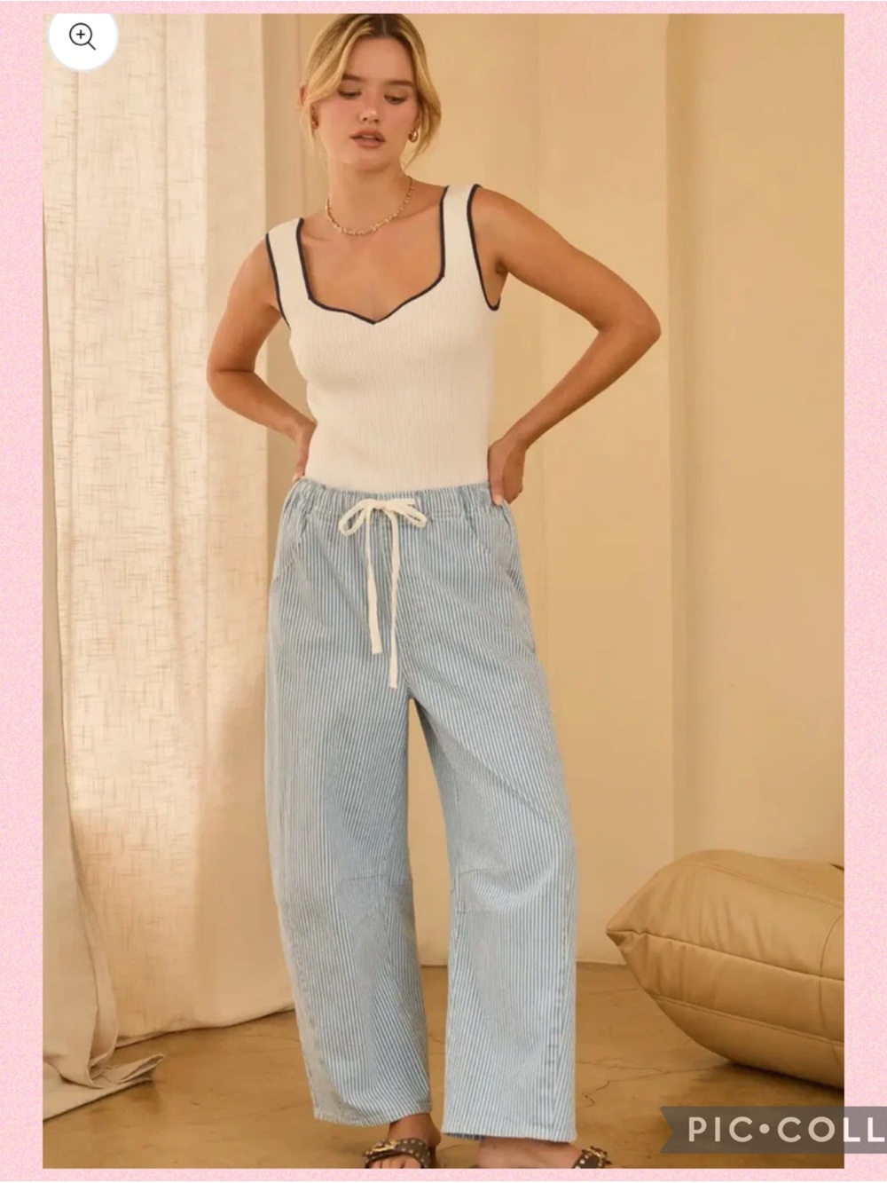 💖SKIES ARE BLUE Pinstripe High Rise Barrel Leg Pants💖